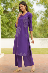 Cotton Bandhani Floral Kurta Set - Purple