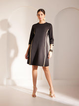Lace Detail Crew Neck Dress - Black