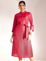 Zari Detail Pintuck Dress - Red