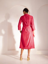 Zari Detail Pintuck Dress - Red