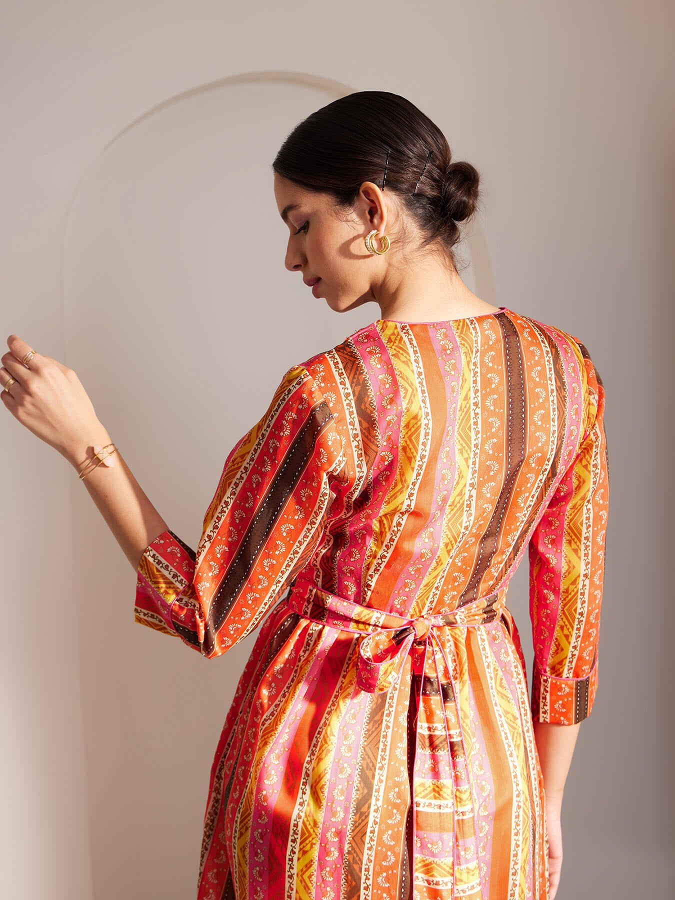 Chanderi Striped Tiered Dress - Multicolour