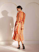 Chanderi Striped Tiered Dress - Multicolour