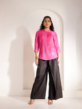 Lace Detail Pintuck Shirt - Pink