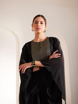 Brocade Panel Kaftan Top - Black And Gold