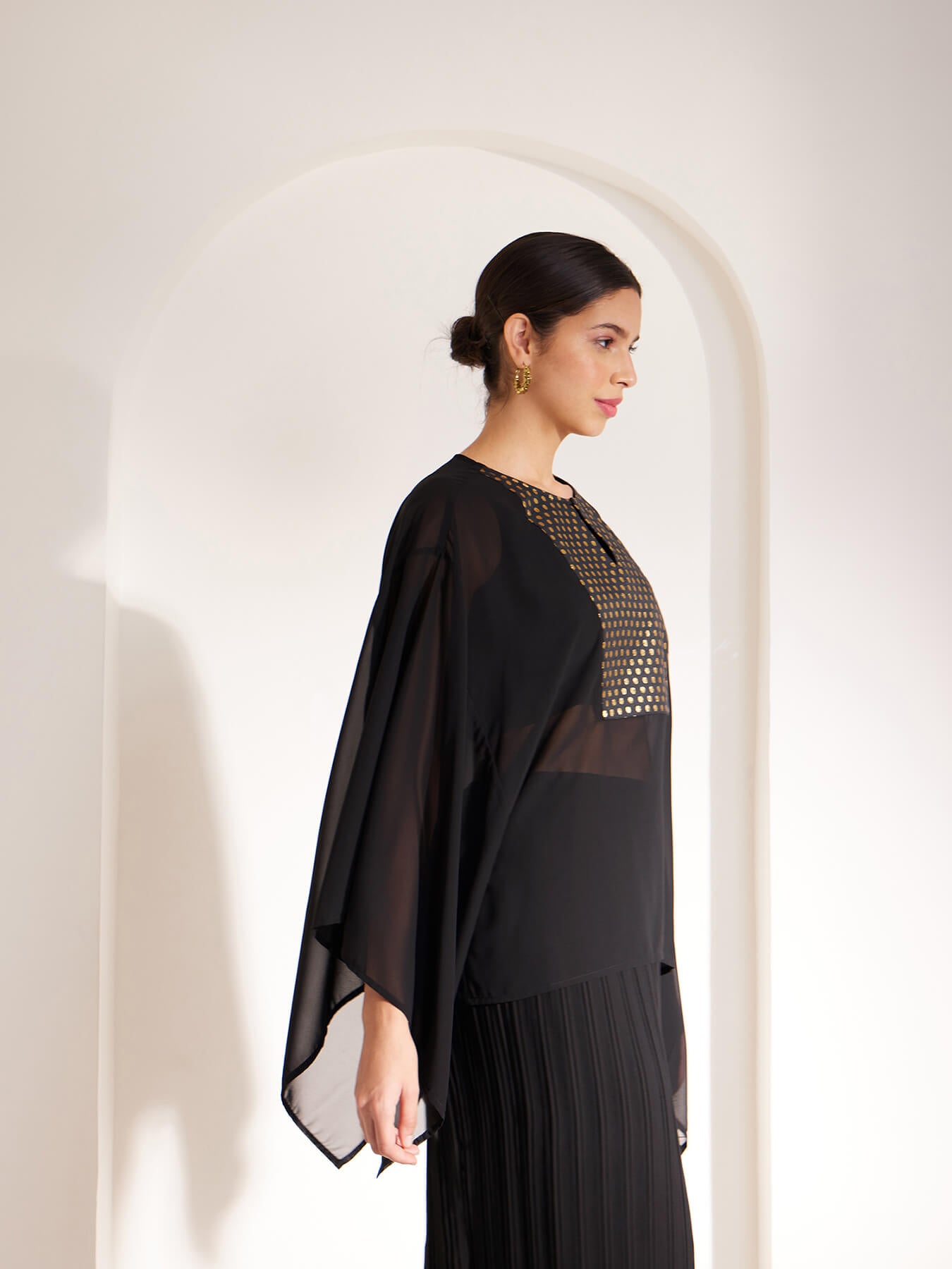 Brocade Panel Kaftan Top - Black And Gold
