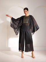 Brocade Panel Kaftan Top - Black And Gold