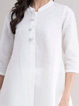 Flared Linen Kurta - White