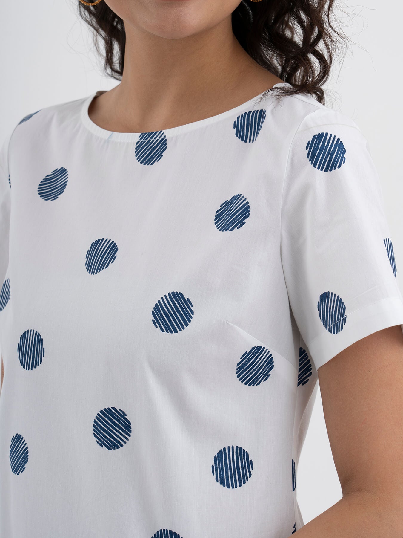 Cotton Poplin Polka Single Tiered Dress - White
