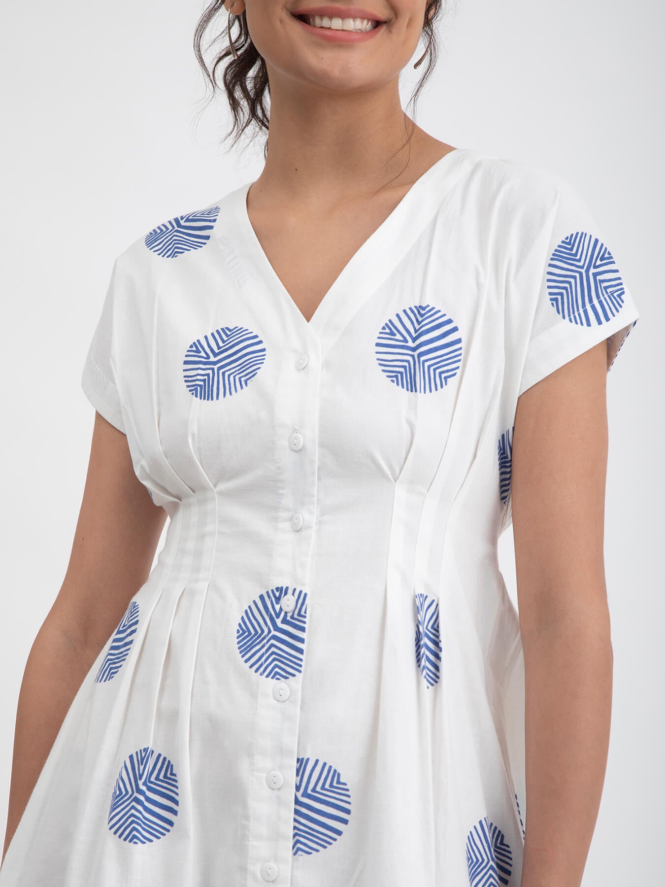 Cotton Poplin Polka A-line Dress - White