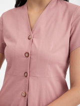 Linen Blend A-line Flared Dress - Pink