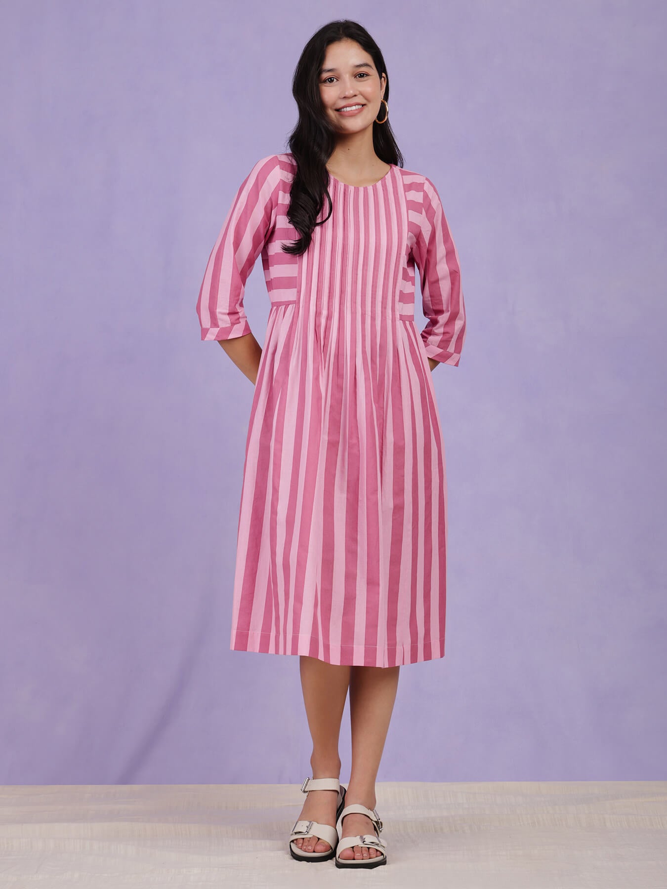 Buy Pink Cotton A Line Striped Dress Online | Pink Fort â Pink Fort by Fablestreet