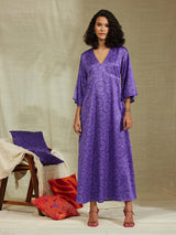 Satin Floral Flared Dress - Purple