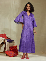 Satin Floral Flared Dress - Purple