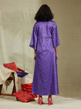 Satin Floral Flared Dress - Purple