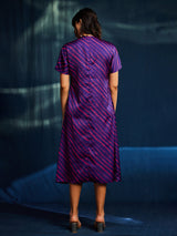 Satin Leheriya Pleated Dress - Purple