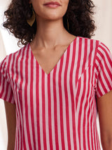 Cotton Stripe A-line Dress - Pink