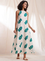Cotton Ikat Halterneck Dress - Green