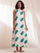 Cotton Ikat Halterneck Dress - Green