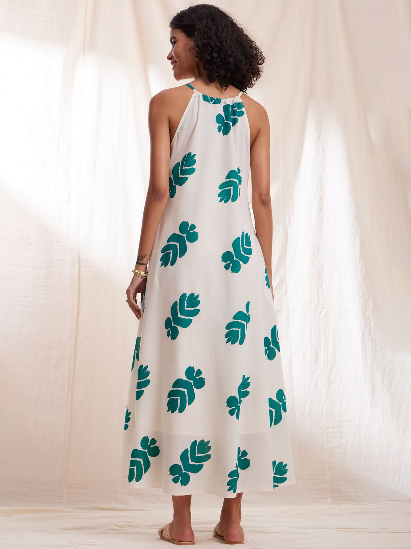 Cotton Ikat Halterneck Dress - Green