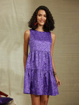 Sleeveless Satin Tiered Dress - Purple