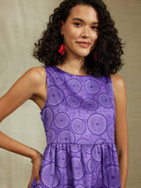 Sleeveless Satin Tiered Dress - Purple