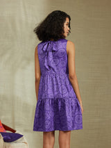Sleeveless Satin Tiered Dress - Purple