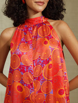 Satin Floral Halterneck Jumpsuit - Pink