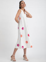 Sleeveless Cotton Poplin Polka Dress - White