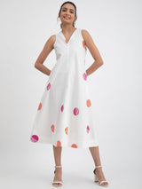 Sleeveless Cotton Poplin Polka Dress - White