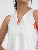 Sleeveless Cotton Poplin Polka Dress - White