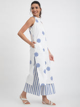 Cotton Poplin Polka Halterneck Kurta - White