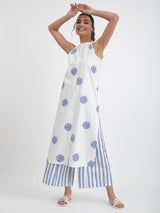 Cotton Poplin Polka Halterneck Kurta - White