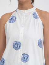 Cotton Poplin Polka Halterneck Kurta - White