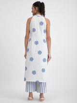 Cotton Poplin Polka Halterneck Kurta - White