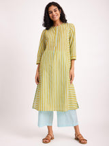 Cotton Stripe Play Kurta - Blue & Yellow
