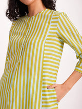 Cotton Stripe Play Kurta - Blue & Yellow