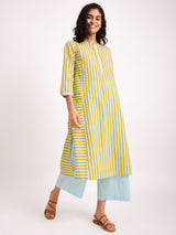 Cotton Stripe Play Kurta - Blue & Yellow