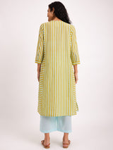 Cotton Stripe Play Kurta - Blue & Yellow