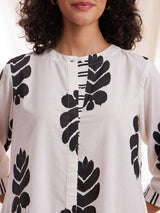 Cotton Ikat A-line Kurta Set - Black & White