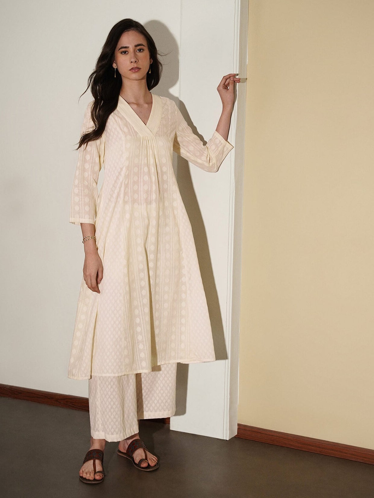Cotton Jacquard Kurta Set - Off White