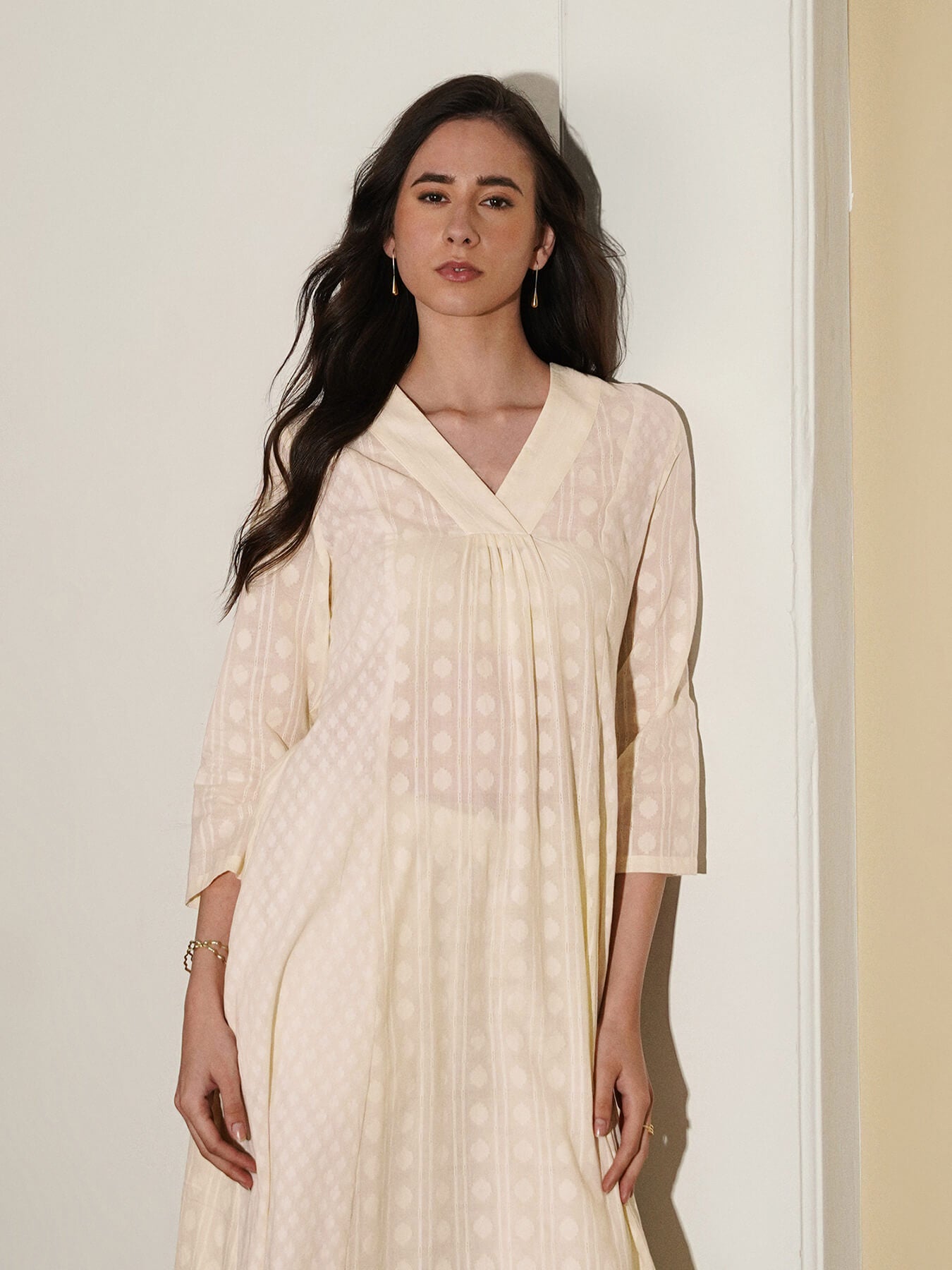 Cotton Jacquard Kurta Set - Off White