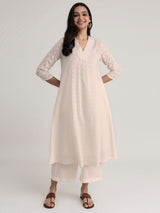 Cotton Jacquard Kurta Set - Off White