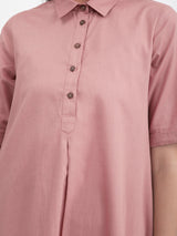 Linen Blend Colour Block Kurta Set - Pink And Beige