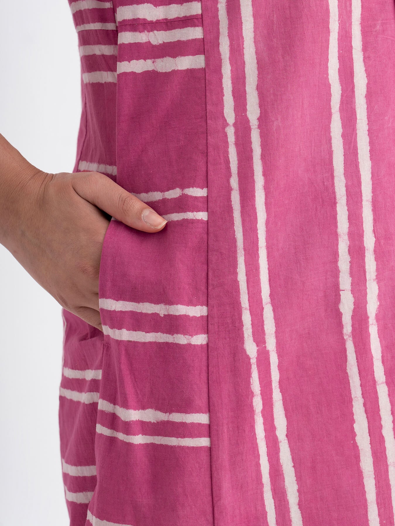 Cotton Dabu Handblock Striped Printed Kurta Set - Pink