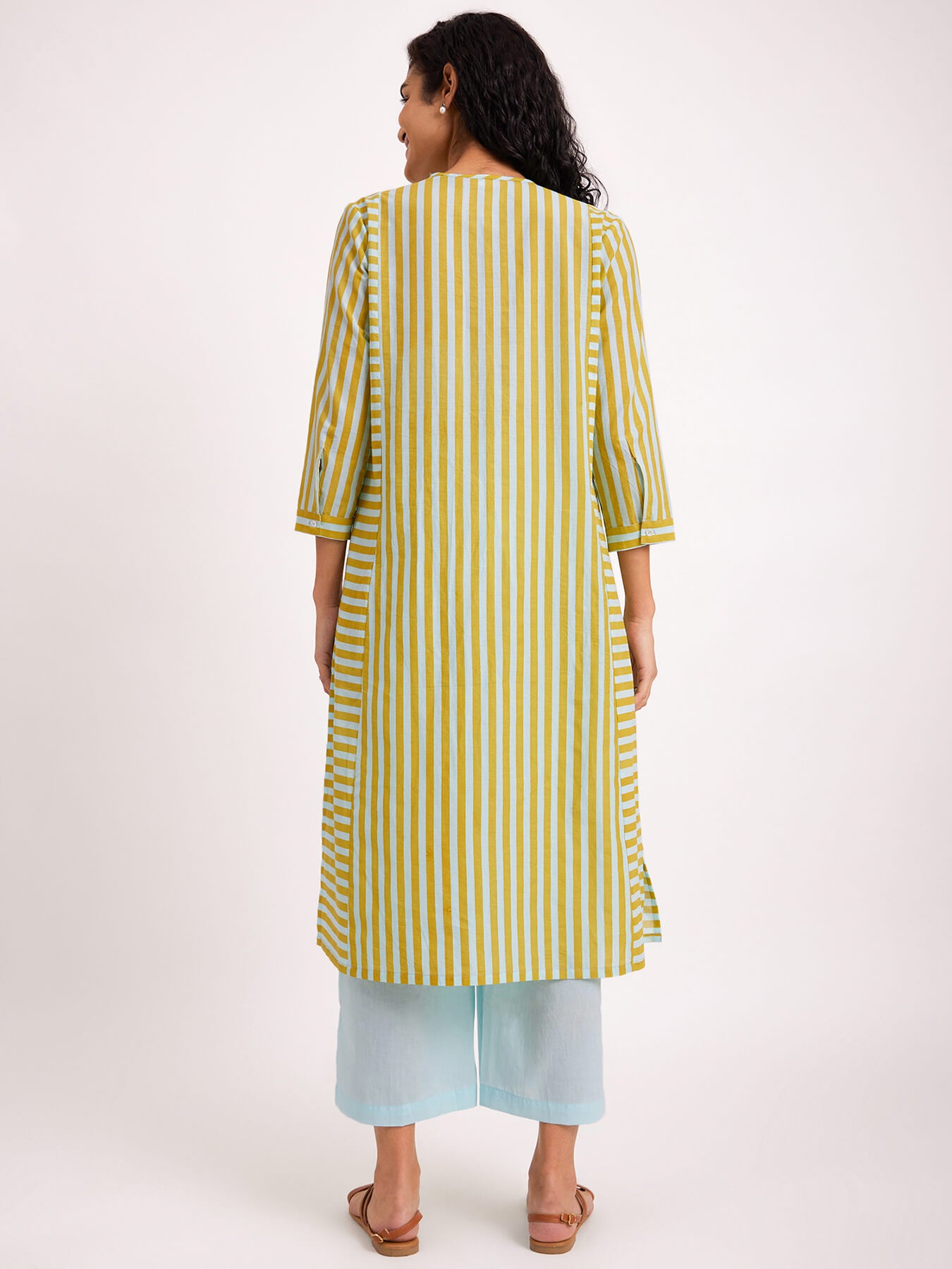 Cotton Stripe Play Kurta Set - Blue & Yellow