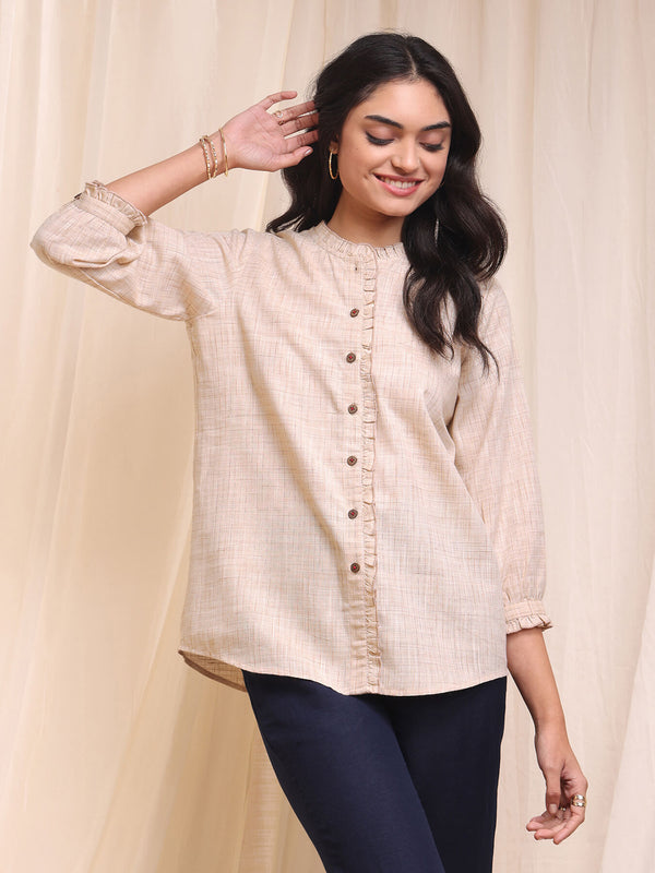 Cotton Solid Buttoned Shirt - Beige