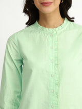 Luxe-Textured Cotton Solid Shirt - Green