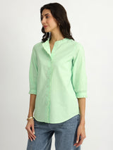 Luxe-Textured Cotton Solid Shirt - Green