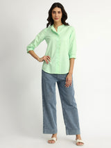 Luxe-Textured Cotton Solid Shirt - Green