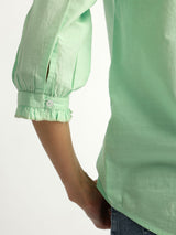 Luxe-Textured Cotton Solid Shirt - Green